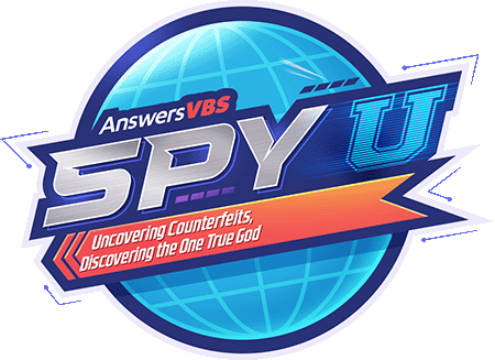 Globe with text in front saying, Spy U: Uncovering Counterfeits, Discovering the One True God