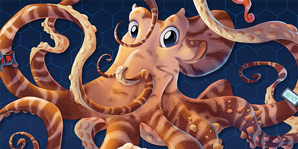 cartoon octopus with hologram watch